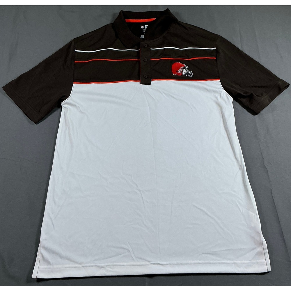 NFL Team Apparel Cleveland Browns Polo Shirt Mens Medium Brown White TX3 Cool